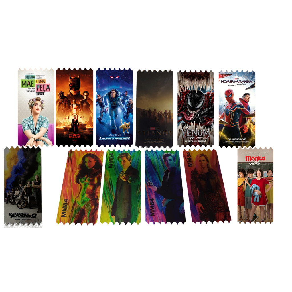 Kit com 12 Ingressos Colecionáveis Cinemark Ticket Card Cartonado