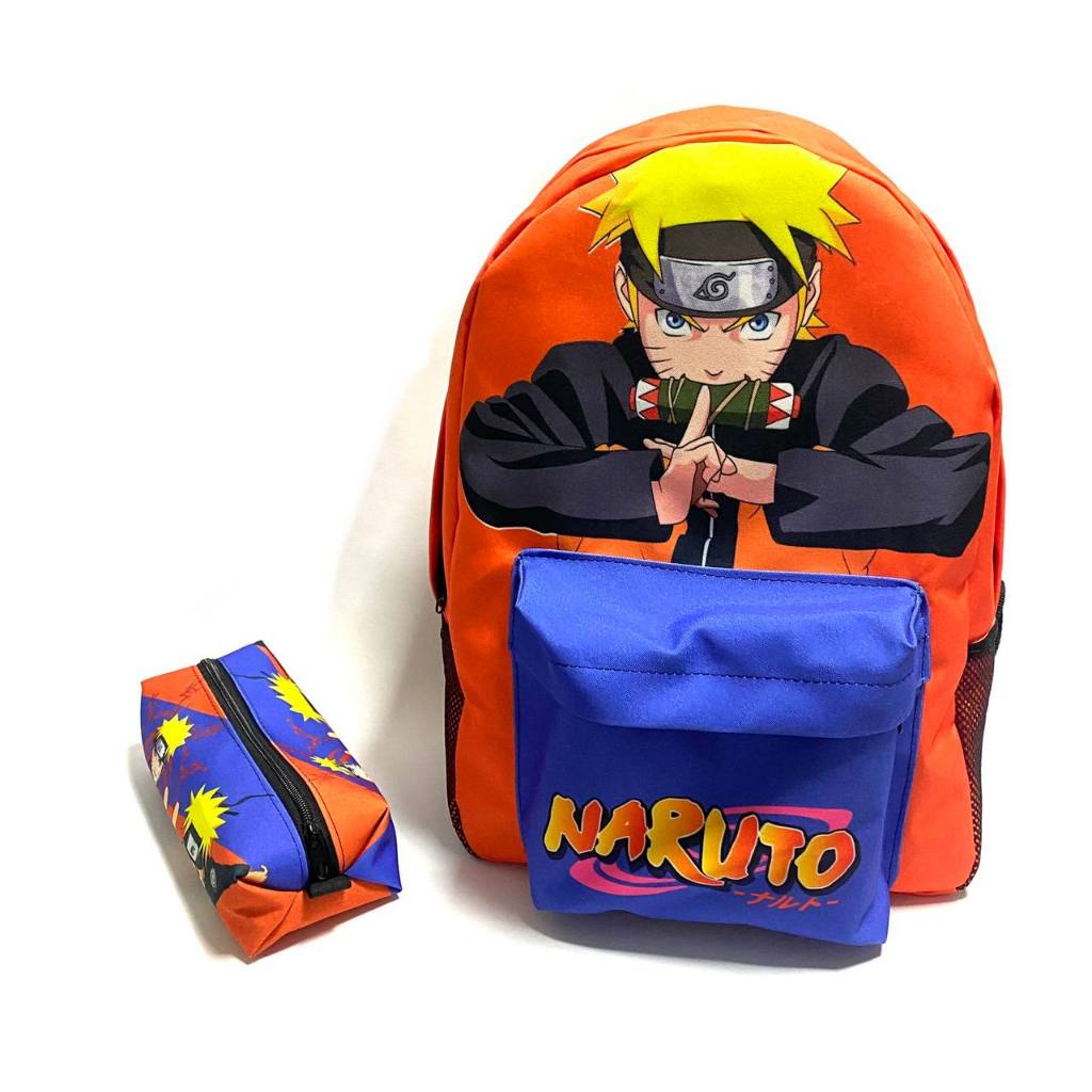 Kit mochila e estojo grande padrão escolar Naruto uzumaki hokage versão  anime desenho geek nerd