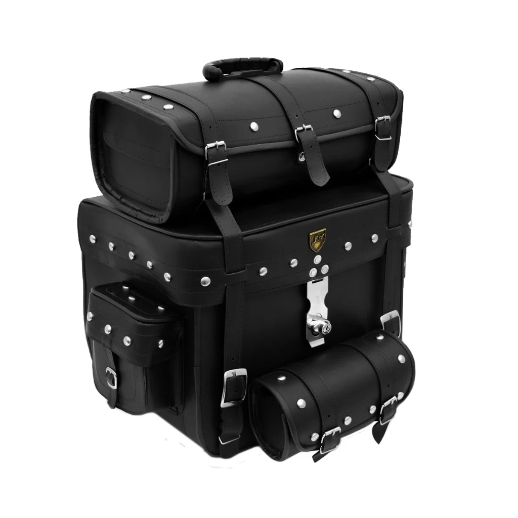 10020446C - Alforge Traseiro (Bolsa) 62 Litros Couro c/ Cravos (p/ capacete - c/ chave)