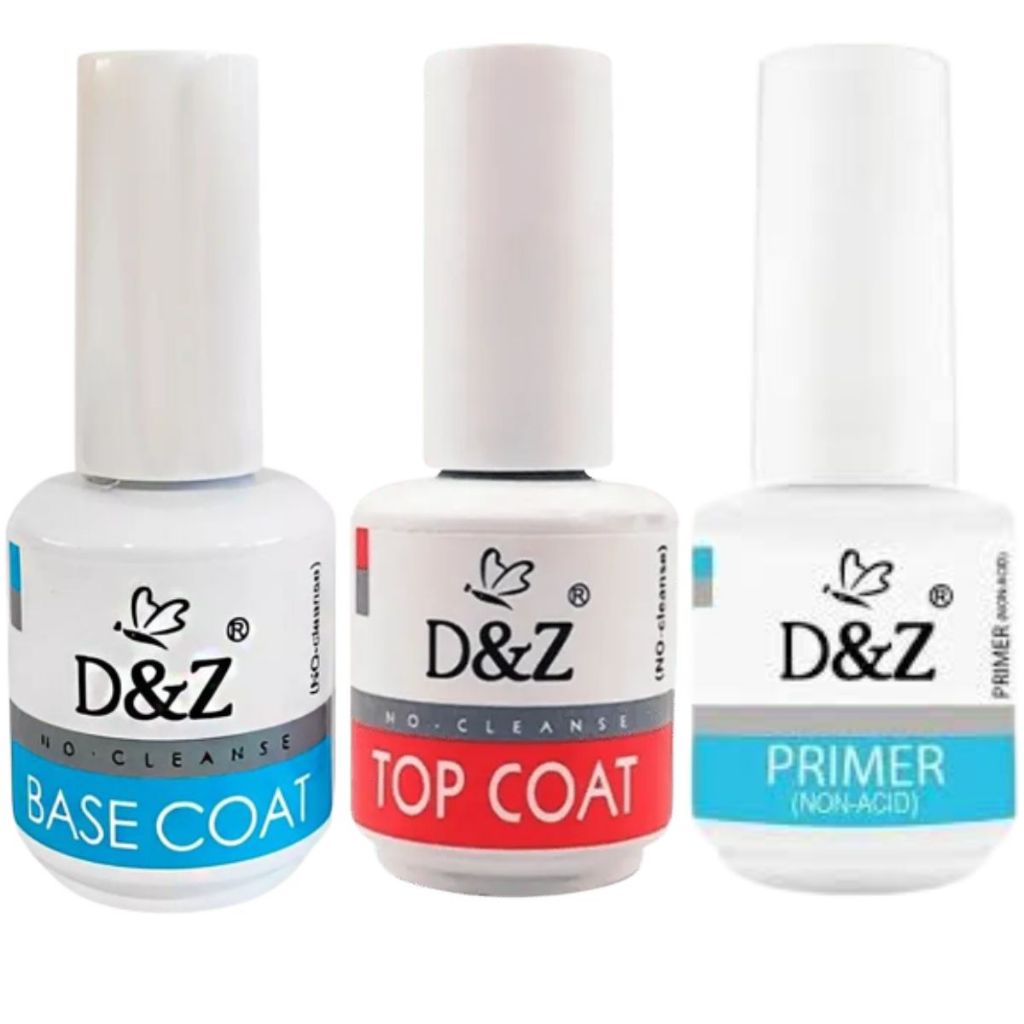 Kit Primer Top Coat Base Coat D&Z DEZ Unhas De Gel Fibra Acrigel Preparador