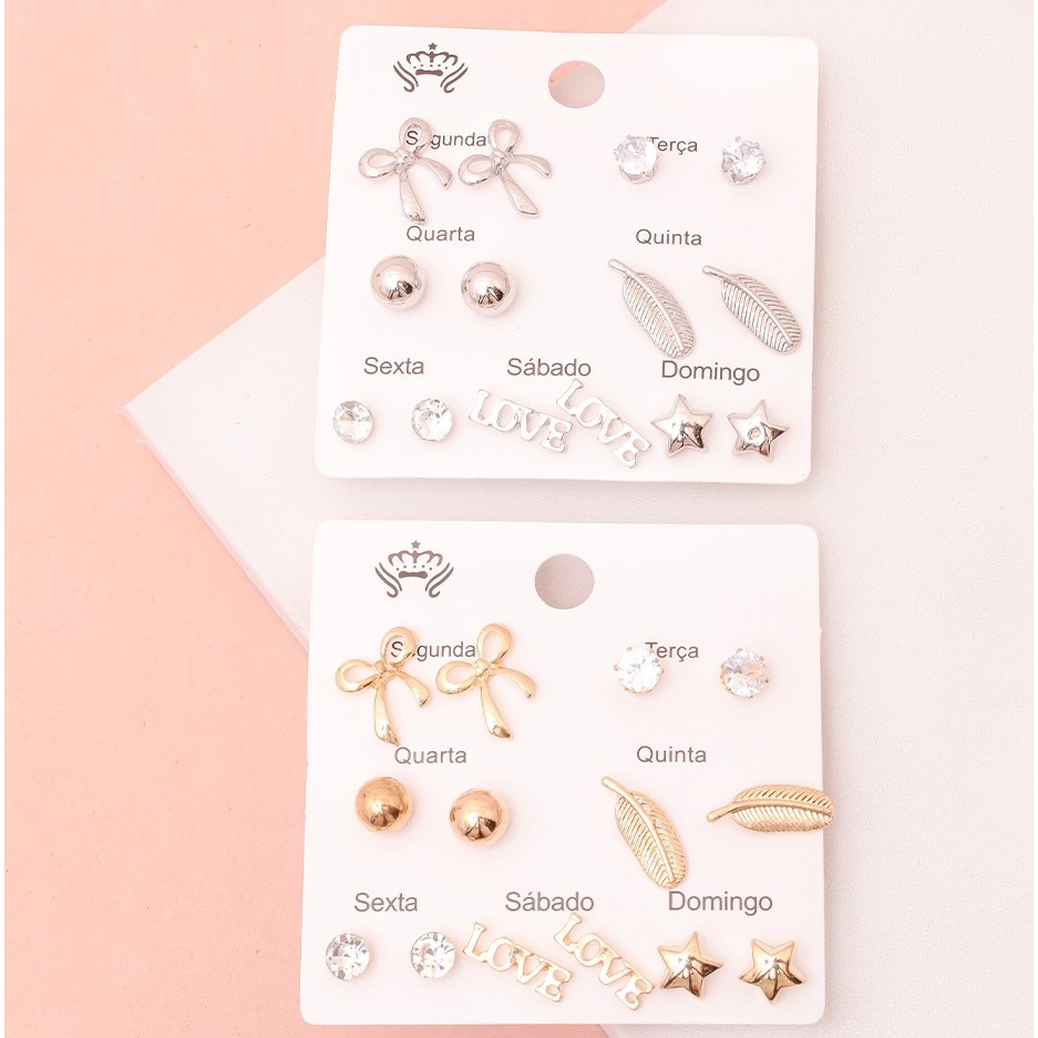 PARES DE BRINCO SEMANINHA FEMININO DOURADO E OU PRATEADO COM ARGOLA OU PONTO DE LUZ VARIADOS COM TARRACHA