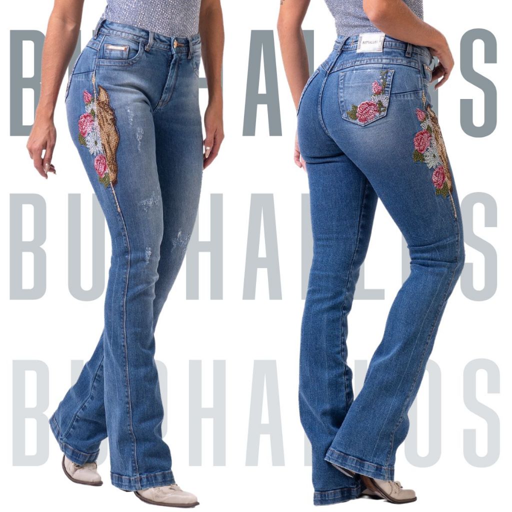 Calça Country Feminina Original Buphallos Jeans Barra