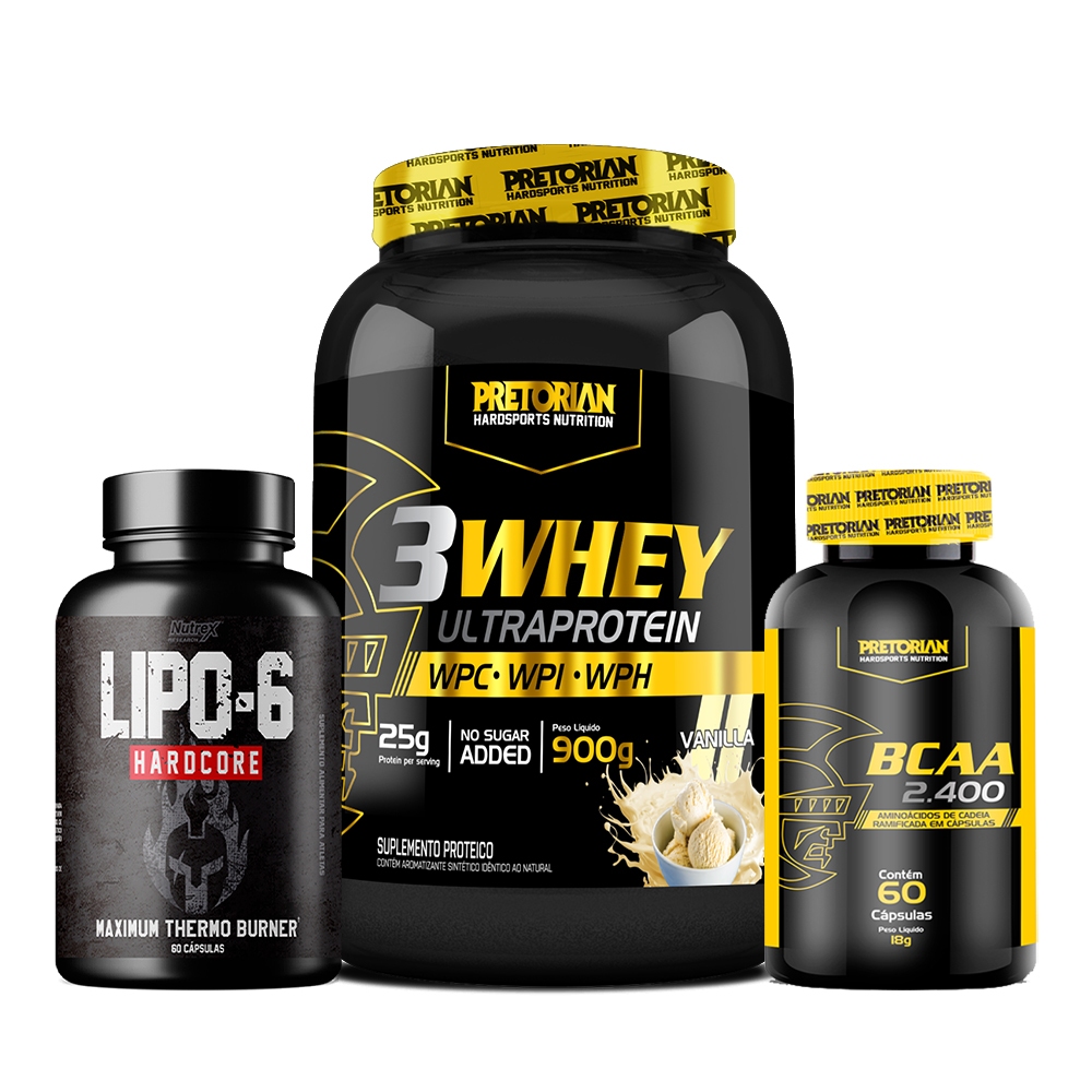 Kit Termogênico Lipo 6 Black – Nutrex + BCAA 2400 60 Cáps + Whey Protein 3W 900g – XPRO Nutrition