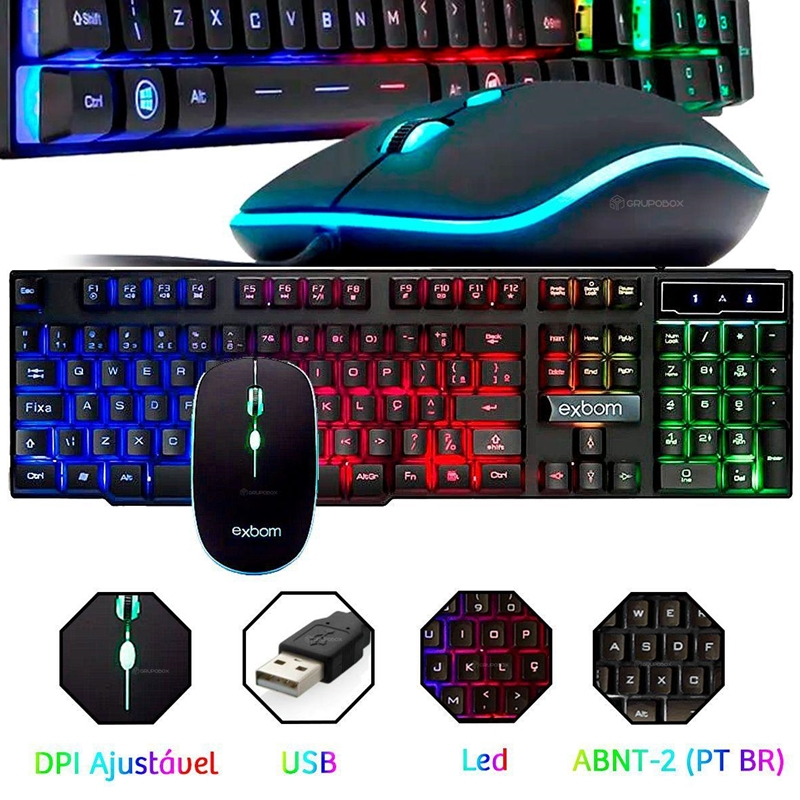 Kit Gamer Teclado Semi Mecânico + Mouse 1200dpi USB RGB Iluminado Jogo -  Loja Minha Giovanna