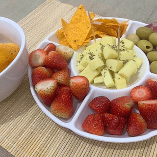 Prato Petisqueira Redonda Coração c/ Divisórias Plástico Melamina p/ Queijos Frios Salgados Fondues Doces Frutas Aperitivos Churrasco