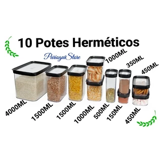 Porta mantimentos para cozinha Kit conjunto com 10 Potes herméticos