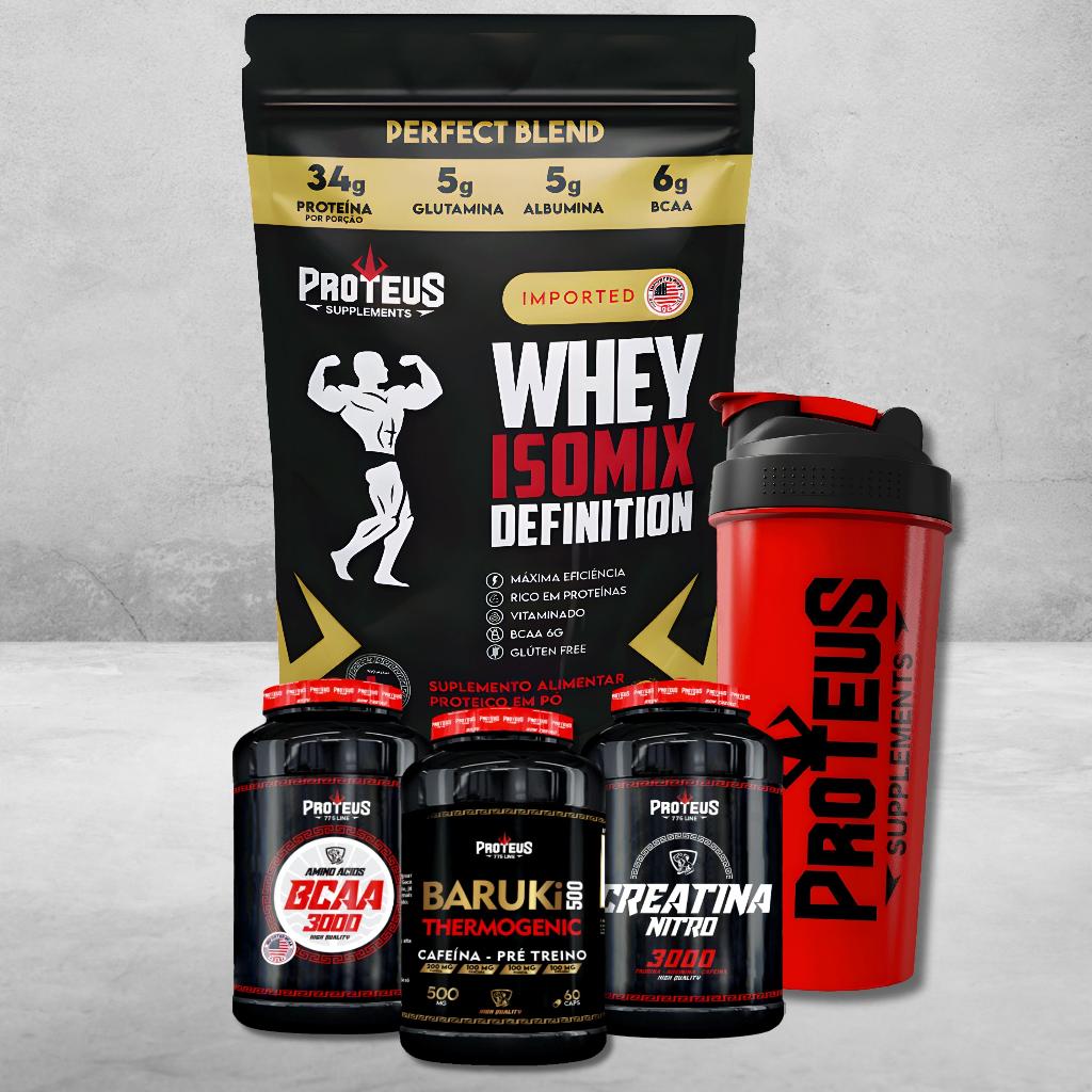 Kit Whey Protein Sache 1kg + Creatina + Bcaa + Termogenico + Coqueteleira