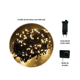 Cordão 500/1000 leds Pisca Pisca Natalino 8 funções 50/100 metros Bivolt