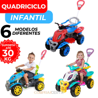 Carrinho de Passeio Quadriciclo Triciclo Infantil Com Pedal e Empurrador Menino Menina