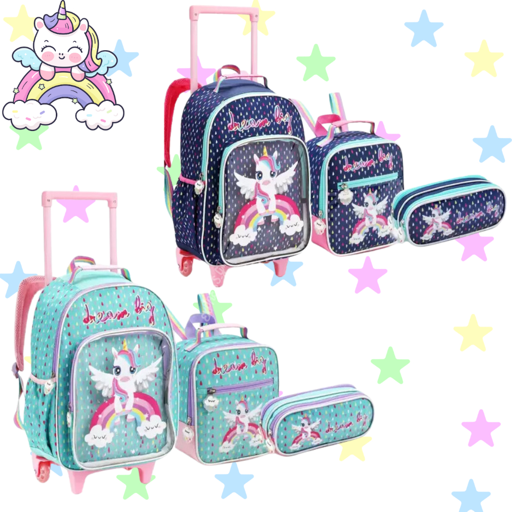 Kit Mochila Escolar Polly Pocket Infantil Rodinhas Tam G Lancheira Térmica  - Colorido