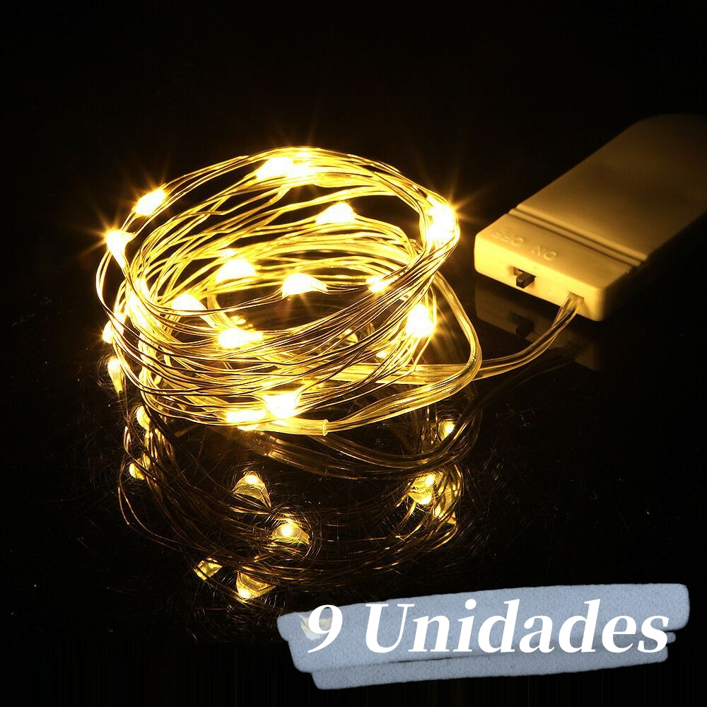 KIT C/9 Fio LED Luz De Fada Pisca Pilha 2m Para Decoração Festa Arte ...