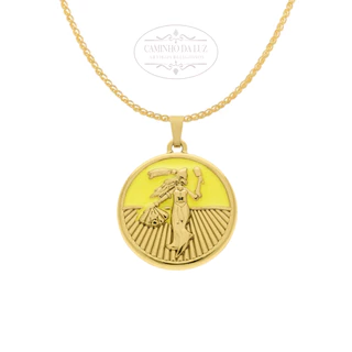 Kit Pingente Oxum Banhado a Ouro 18k Umbanda Candomblé + Corrente 60cm