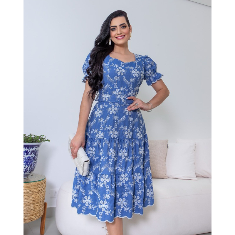 Vestido jeans best sale com bordado floral