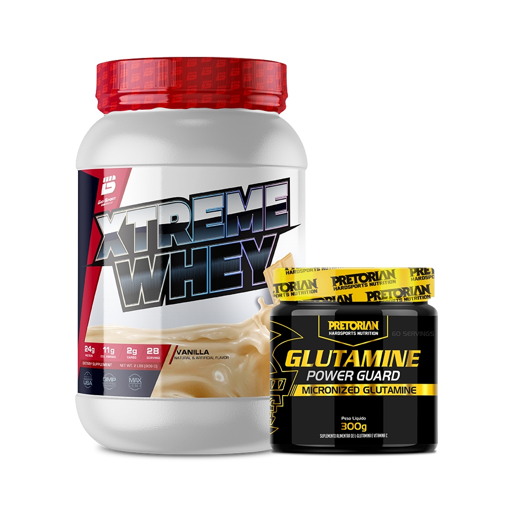 Kit Whey Protein Xtreme 900g – Bio Sport USA + Glutamina 300g – Pretorian