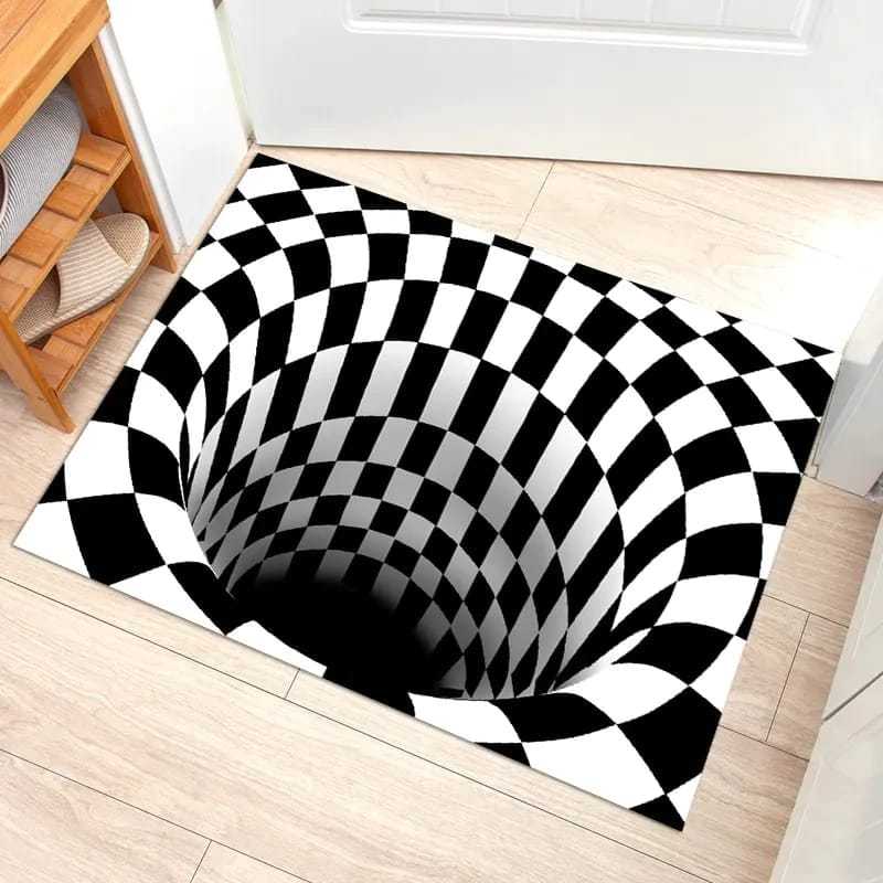 KIT 1/2/3 pacotes de Tapete Branco/Preto 3D Efeito Ilusão Para Quarto/Sala De Estudo (-Cor Preto com Branco-)