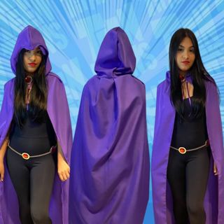 Capa Adulto Titans Ravena com Cinto Cosplay Fantasia Super-Herois