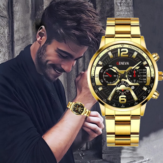 Relógio Magnum Masculino Dourado Pulseira Preta Prova D´agua