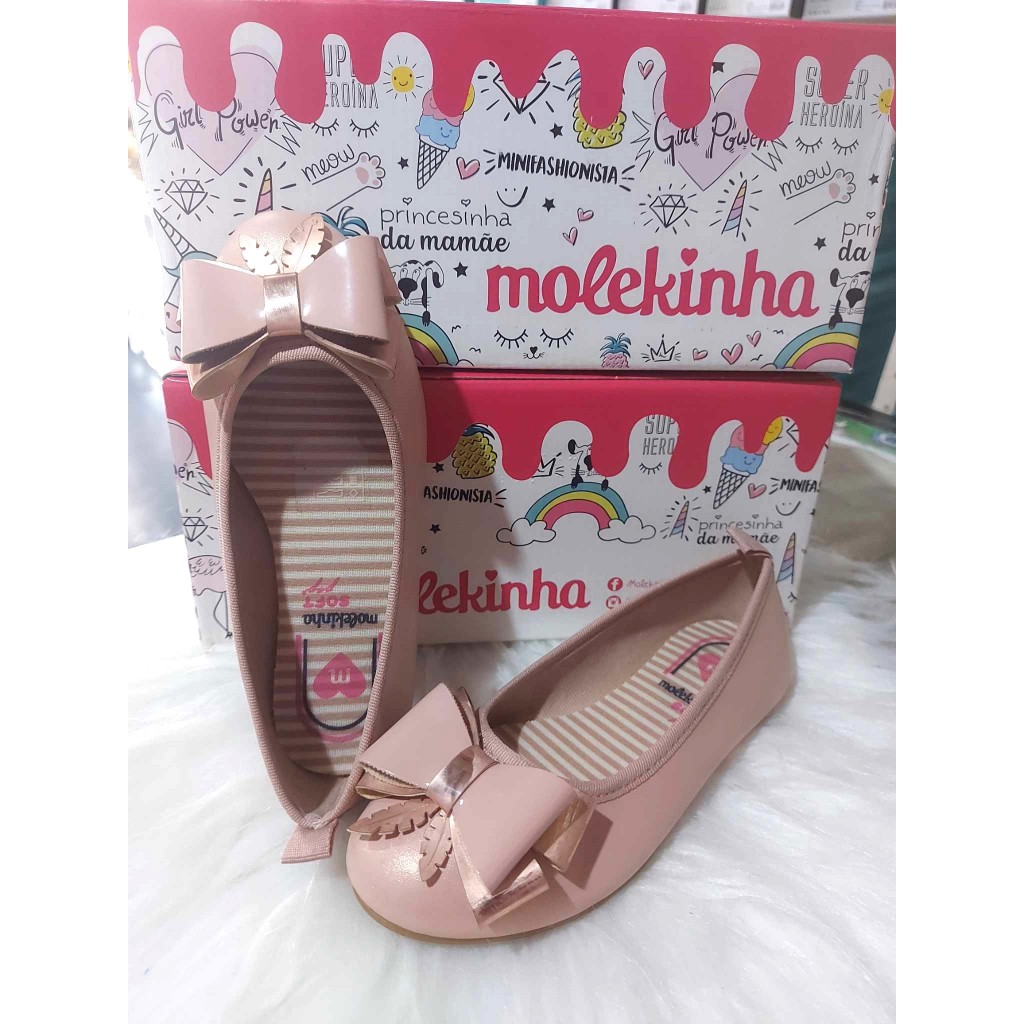 Sapatilha Molekinha infantil BRANCO/ROSA PEROLA c/ laço PROMOÇÃO