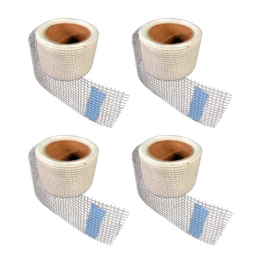 Kit 04 Fita de Fibra de Vidro Auto Adesiva Drywall Junta Trinca, Junta Gesso 49mmx10m
