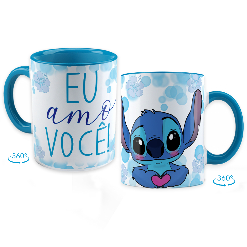 Caneca Personalizada Stitch Lino Azul Eu Amo Você Com Nome
