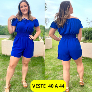 Macaquinho Macacão Feminino Curto Com elástico Soltinho Verão Elastex Moda Feminina Envio 24h Veste 40 ao 44