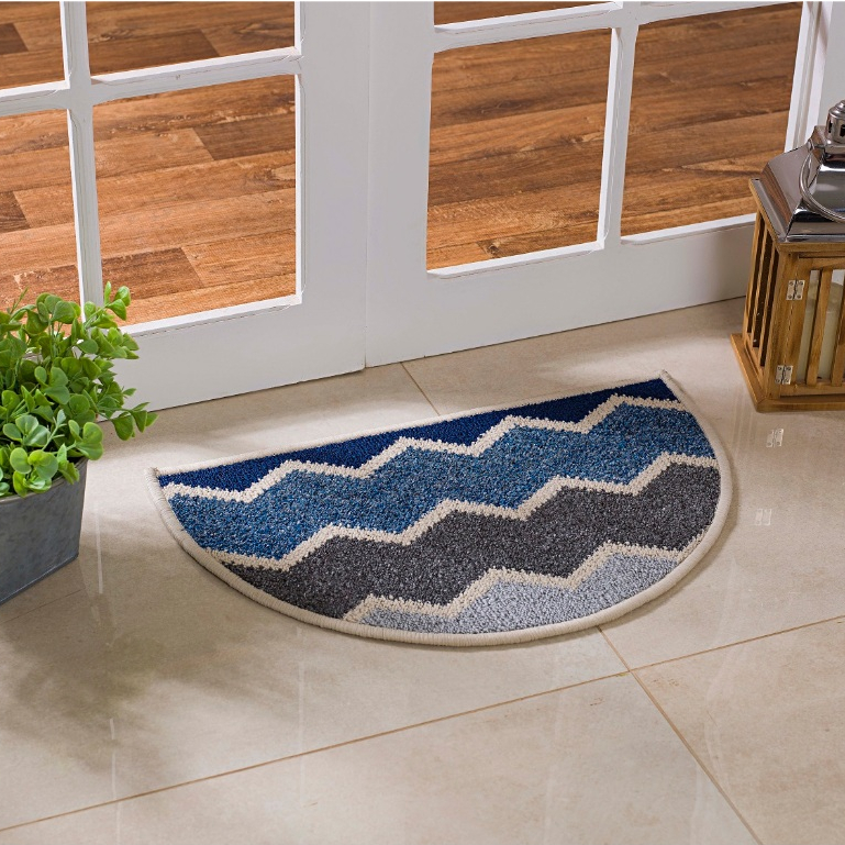 Tapete Capacho 38x60cm Antiderrapante Meia Lua Detroit Tricolor com Listras Liso Moderno Universal