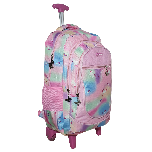 Mochila Escolar Menina com Rodinha de Nylon com Gliter Impermeavel