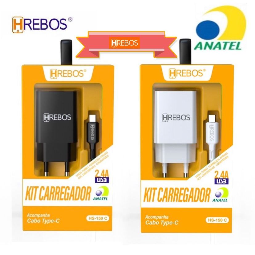Kit Carregador Usb - Fast Charge 2.4A Com Cabo Tipo C Original HREBOS Hs-150C
