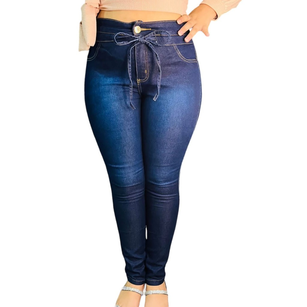 Calça Jeans Feminina com Lycra Cintura Alta Efeito Levanta Bumbum  Modeladora Promoção