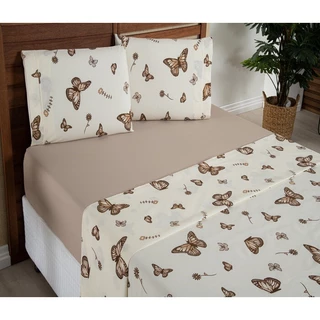 Jogo de Cama 4pçs Completo Estampado Queen 100% Algodão Percal 180fios