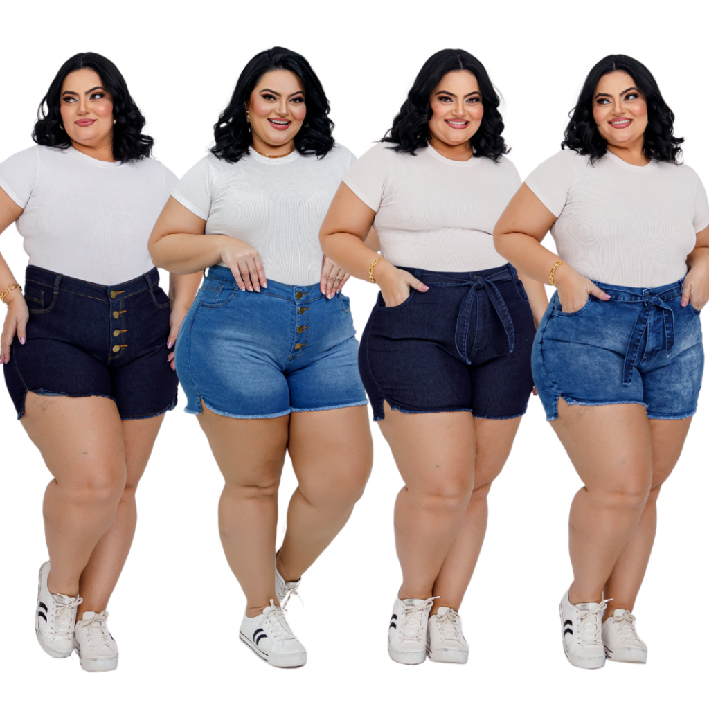 Short Jeans Plus Size Feminino Cintura Alta Lançamento 2023 PROMOÇÃO