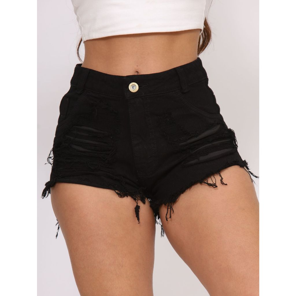 Short jeans preto sales rasgado feminino