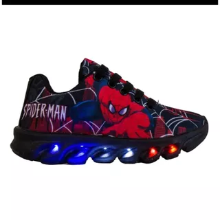 Tenis Infantil De Led Masculino Homem Aranha Preto Luzes