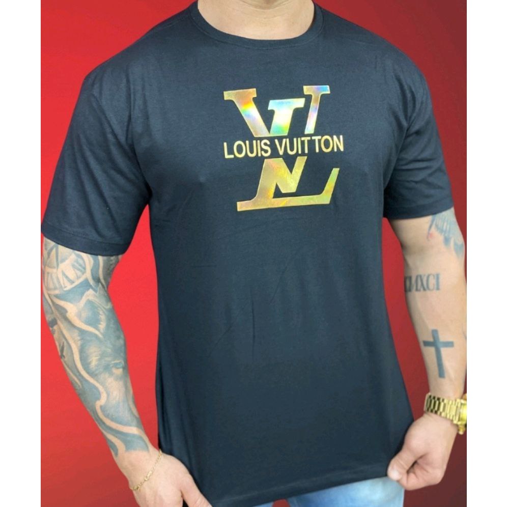 Camiseta Masculina Louis Vuitton importada estampa em gel 30.1 penteado