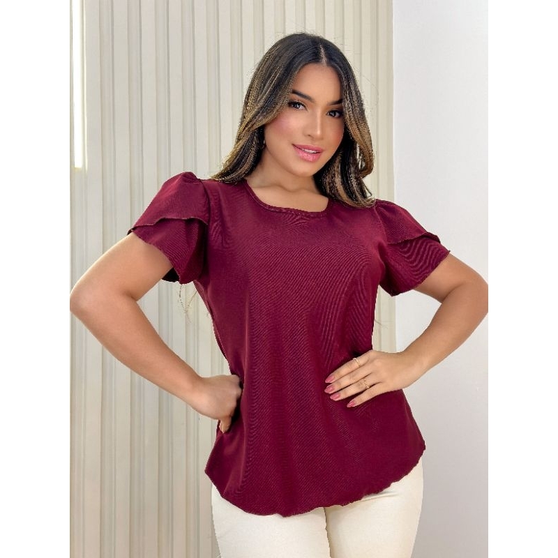 Blusa Social MANGA TULIPA De Crepe Twill Shopee Brasil