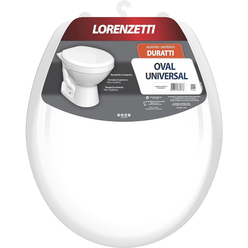 Assento Sanitario Tampa de Vaso Duratti Oval Resistente Universal 3 CORES
