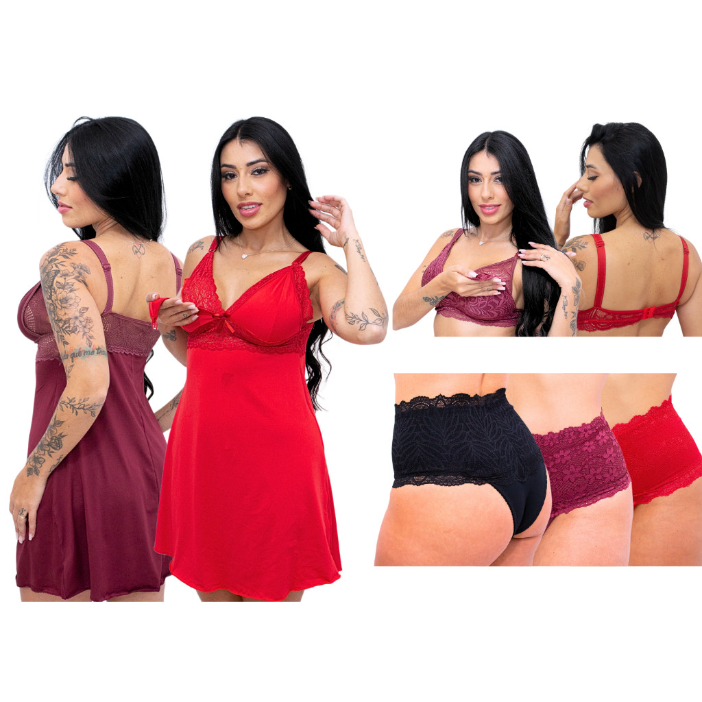 Kit Amamentação 2 Camisola + 2 Sutiã + 3 Calcinha Pós Parto Roupas Para Gestante Lactantes Conjunto Gestante- Lafar