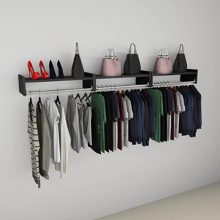 Closet 3 Cabideiro de Parede Arara de Roupas Quarto