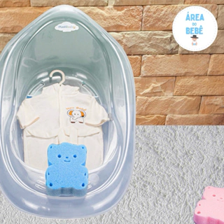 Banheira Plastica translúcida + Roupão  + Esponja de ursinho Para Bebê banho bebe rescém nascido enxoval transparente gravida gravidez