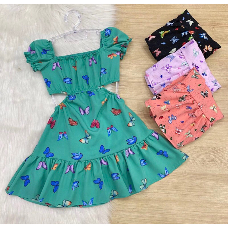 Vestido Infantil Feminino Crepinho Estampado Moda Verão Blogueirinha do 4 ao 10