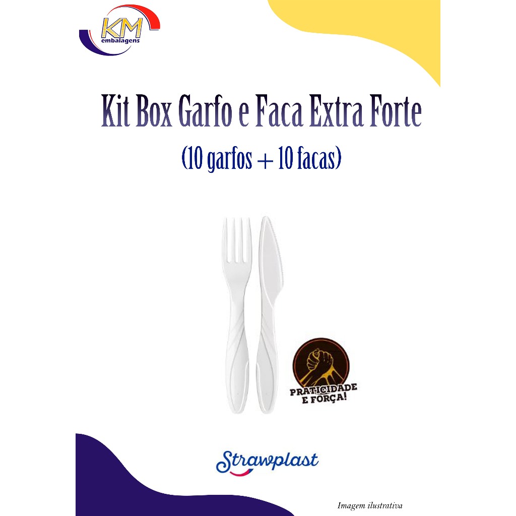 Straw Garfo x Faca Kit Forte Branco com 50 unidades
