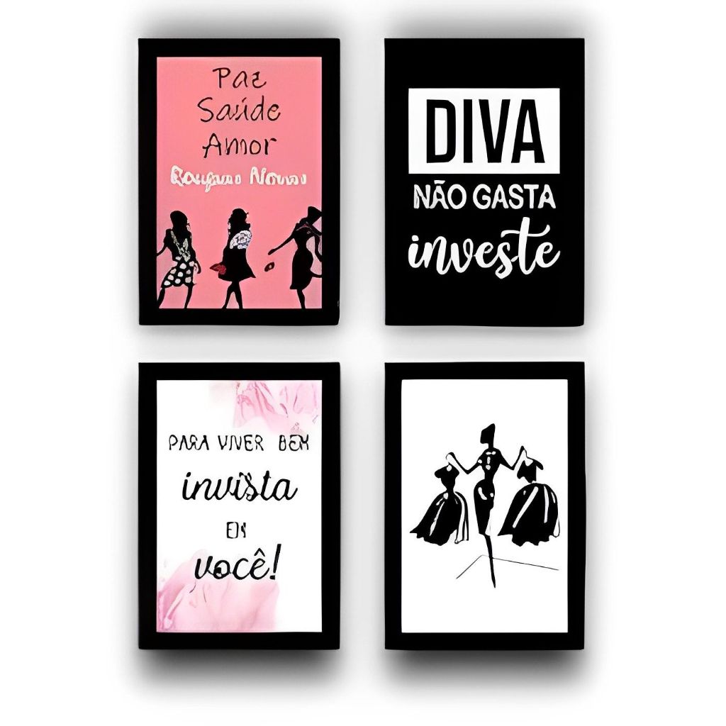 Quadro Plaquinhas Decorativas 4 peças Compras Roupas Invista em Você