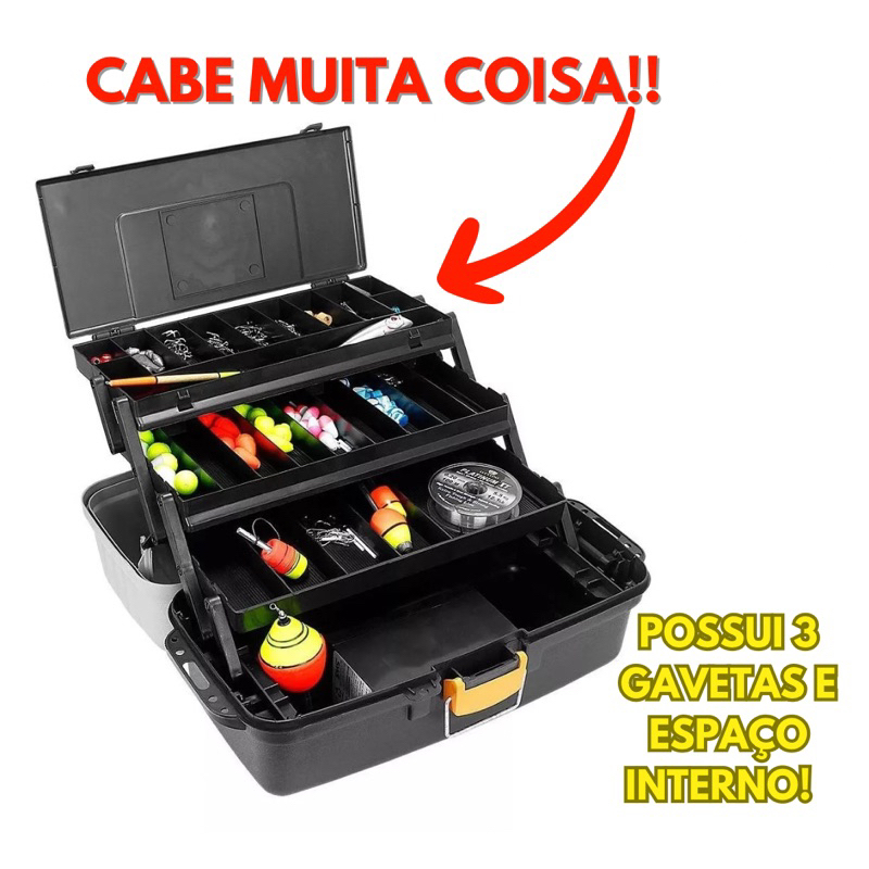 Maleta P/ Pesca Caixa 3 Bandejas Com Divisórias 3