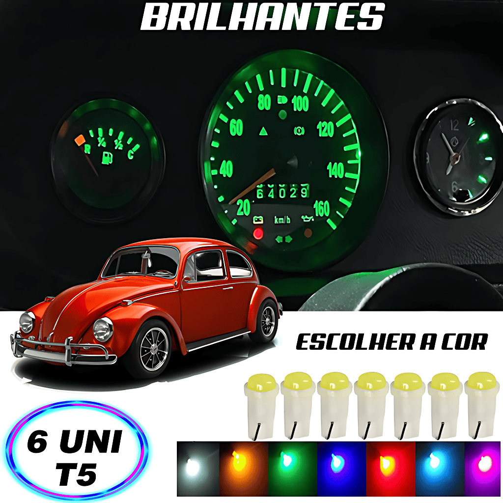 Lâmpada T5 Pinguinho Painel Fusca 6 Peças