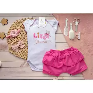 Conjunto Body e Short Bunda Rica Bebê Meninas Frases