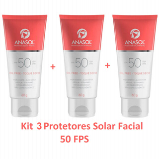 Anasol Kit 3 Protetores Solar Facial FPS 50 - Toque Seco - 60g
