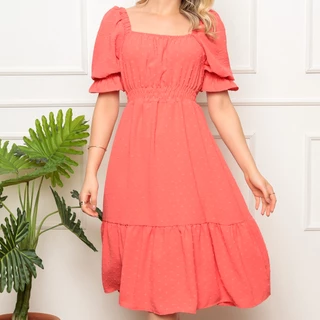 Vestido Feminino | Duna Pipoca com Elastec l Ombro à Ombro l Sem Forro
