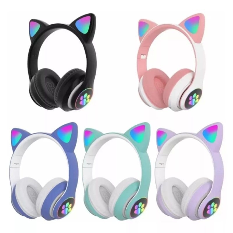 Fone De Ouvido Orelha Gato Led Com 7 Cor Luz Headphone