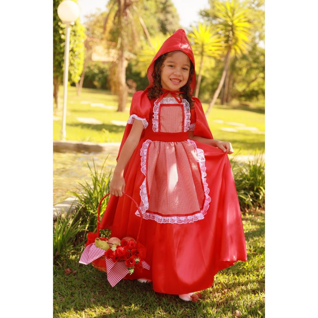 Vestido Chapeuzinho Vermelho Xadrez Princesa Fantasia Luxo Festa