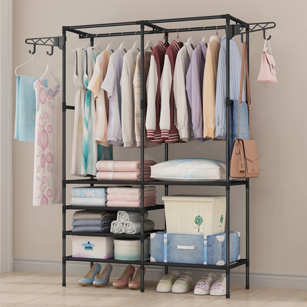 Guarda Roupa Portatil Arara Multifuncional Desmontavel cor：Preto